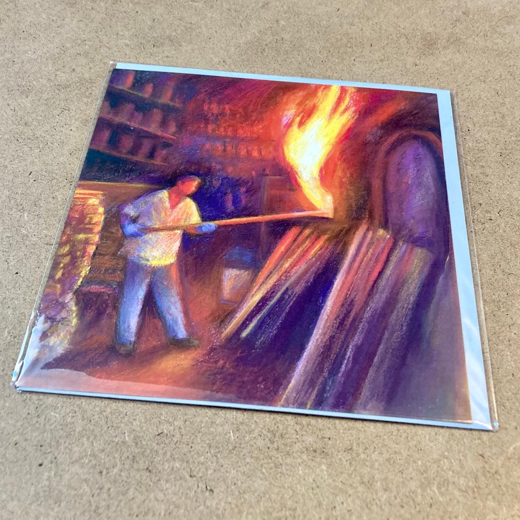 Kate Lynch Greetings Card, 'Mark firing the kiln'