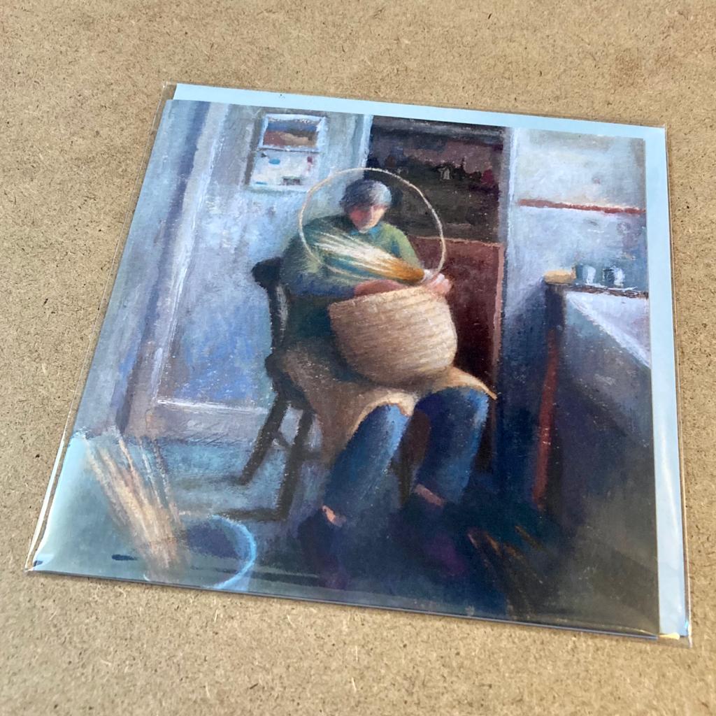 Kate Lynch Greetings Card, 'Diana coiling a straw bee skep'