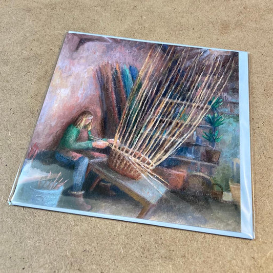 Kate Lynch Greetings Card, 'Mary weaving a willow basket'